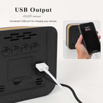 Sveglia digitale a LED da tavolo con luce notturna, uscita USB e display dimmerabile.