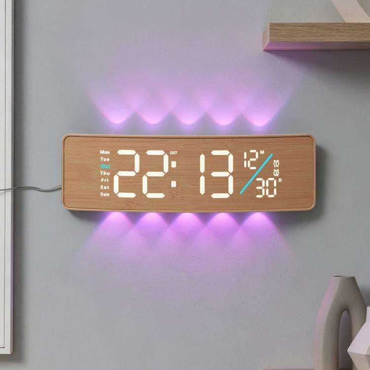 Orologio da parete digitale curvo a LED con retroilluminazione ambientale RGB / Doppia sveglia / Timer conto alla rovescia