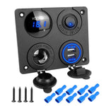 Voltmetro per accendisigari 4.2A Doppia USB Interruttore a pannello a quattro fori per auto, Blue Wireless, Green Wireless, Red Wireless, Blue Wired, Green Wired, Red Wired