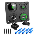Voltmetro per accendisigari 4.2A Doppia USB Interruttore a pannello a quattro fori per auto, Blue Wireless, Green Wireless, Red Wireless, Blue Wired, Green Wired, Red Wired
