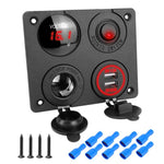 Voltmetro per accendisigari 4.2A Doppia USB Interruttore a pannello a quattro fori per auto, Blue Wireless, Green Wireless, Red Wireless, Blue Wired, Green Wired, Red Wired