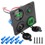 Voltmetro per accendisigari 4.2A Doppia USB Interruttore a pannello a quattro fori per auto, Blue Wireless, Green Wireless, Red Wireless, Blue Wired, Green Wired, Red Wired