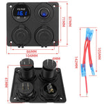 Voltmetro per accendisigari 4.2A Doppia USB Interruttore a pannello a quattro fori per auto, Blue Wireless, Green Wireless, Red Wireless, Blue Wired, Green Wired, Red Wired