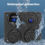 Voltmetro per accendisigari 4.2A Doppia USB Interruttore a pannello a quattro fori per auto, Blue Wireless, Green Wireless, Red Wireless, Blue Wired, Green Wired, Red Wired