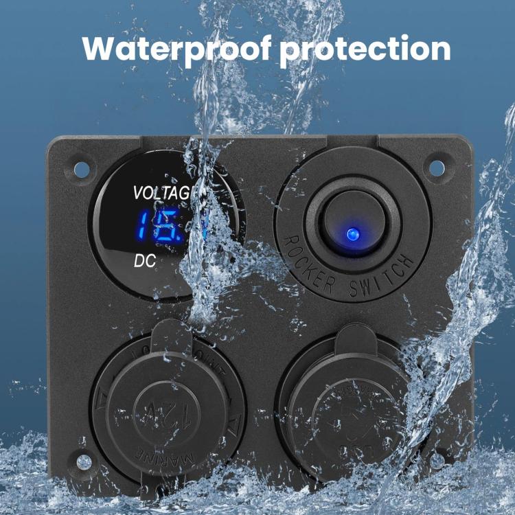 Voltmetro per accendisigari 4.2A Doppia USB Interruttore a pannello a quattro fori per auto, Blue Wireless, Green Wireless, Red Wireless, Blue Wired, Green Wired, Red Wired