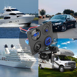Voltmetro per accendisigari 4.2A Doppia USB Interruttore a pannello a quattro fori per auto, Blue Wireless, Green Wireless, Red Wireless, Blue Wired, Green Wired, Red Wired