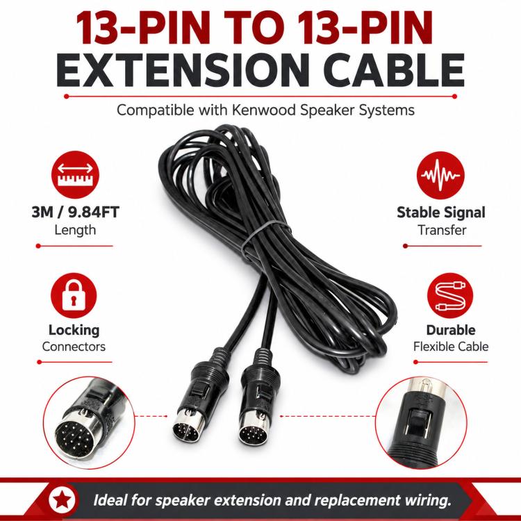 Cavo di prolunga da 13 pin a 13 pin per altoparlanti KENWOOD con blocco di sicurezza, lunghezza 3 m.