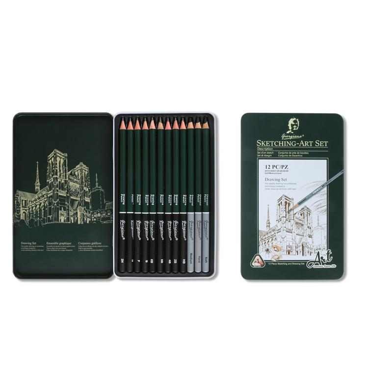 Set di matite da disegno con astuccio in metallo, matite in grafite e carboncino e kit di accessori artistici, Giorgione 10 In 1, Giorgione  12 In 1, Giorgione  19 In 1, Giorgione 27 In 1
