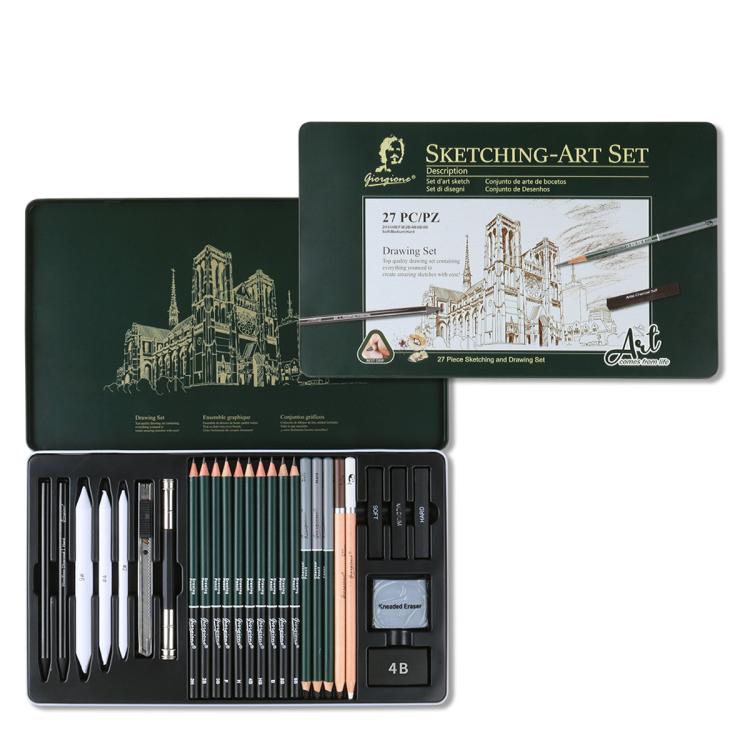 Set di matite da disegno con astuccio in metallo, matite in grafite e carboncino e kit di accessori artistici, Giorgione 10 In 1, Giorgione  12 In 1, Giorgione  19 In 1, Giorgione 27 In 1