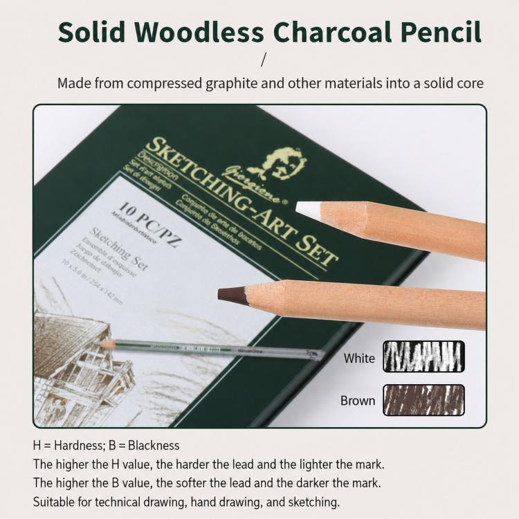 Set di matite da disegno con astuccio in metallo, matite in grafite e carboncino e kit di accessori artistici, Giorgione 10 In 1, Giorgione  12 In 1, Giorgione  19 In 1, Giorgione 27 In 1