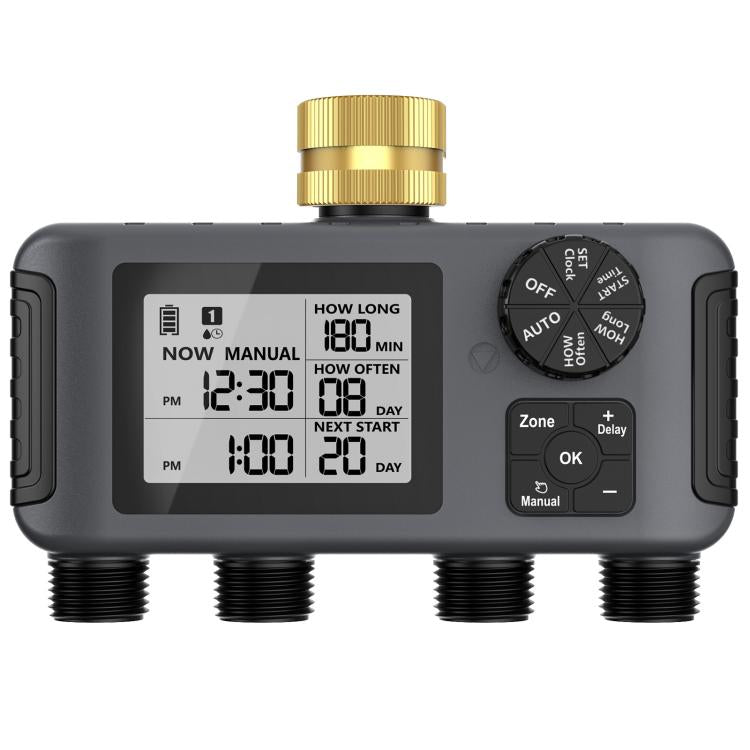 Timer programmabile per tubo da giardino a 4 zone, con 4 uscite, funzione di ritardo pioggia e blocco di sicurezza per bambini., SGW18