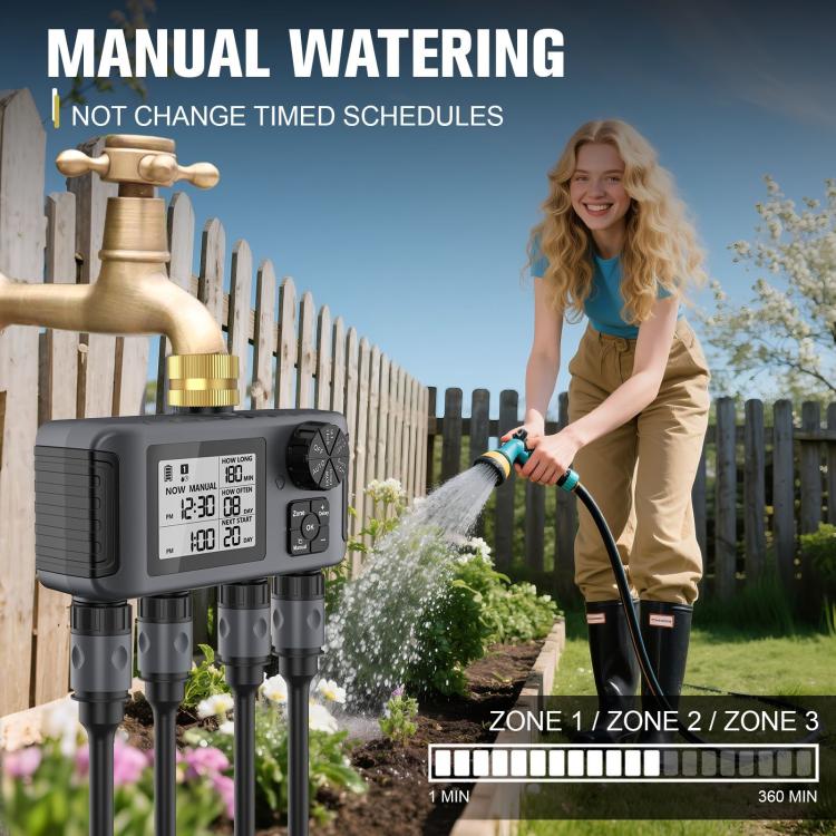 Timer programmabile per tubo da giardino a 4 zone, con 4 uscite, funzione di ritardo pioggia e blocco di sicurezza per bambini., SGW18