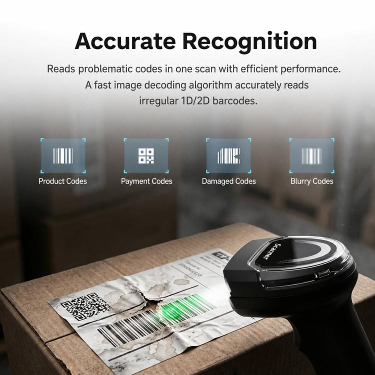 Scanner di codici a barre 2D wireless Bluetooth Yokoscan BWHS28 AiPro 2.4G per supermercati, logistica e magazzini., No Base, With Base