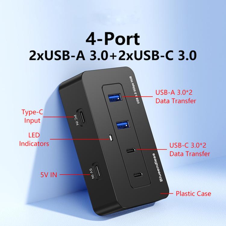 Hub USB 3.0 a 4 porte Blueendless con 2 USB-A e 2 USB-C 1m 2-in-1 Cable