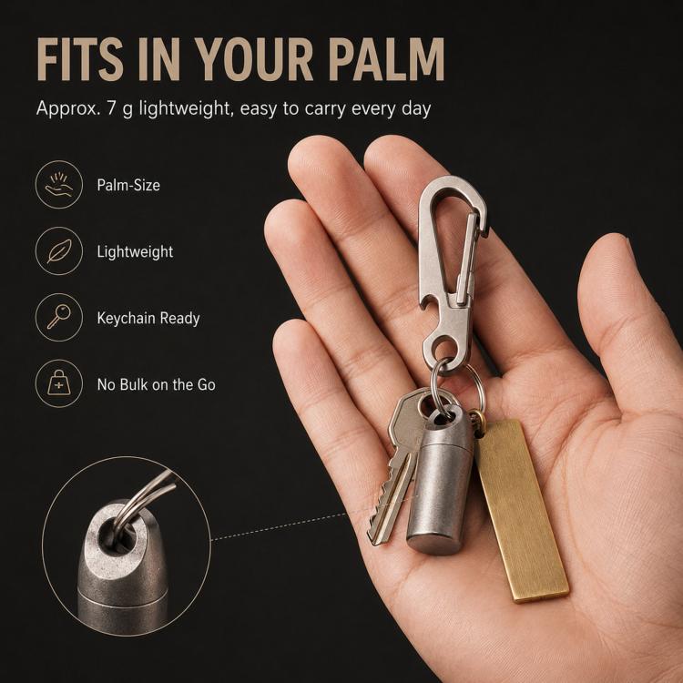Scatola porta medicinali portatile EDC in titanio puro, impermeabile e sigillata, per uso esterno., Polished, Stonewashed