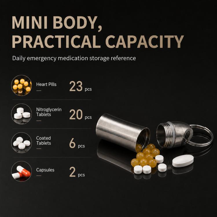 Scatola porta medicinali portatile EDC in titanio puro, impermeabile e sigillata, per uso esterno., Polished, Stonewashed