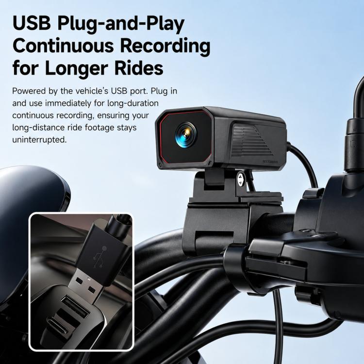 Telecamera da cruscotto per moto D8, impermeabile IPX5, con risoluzione 2K e controllo tramite app Wi-Fi.