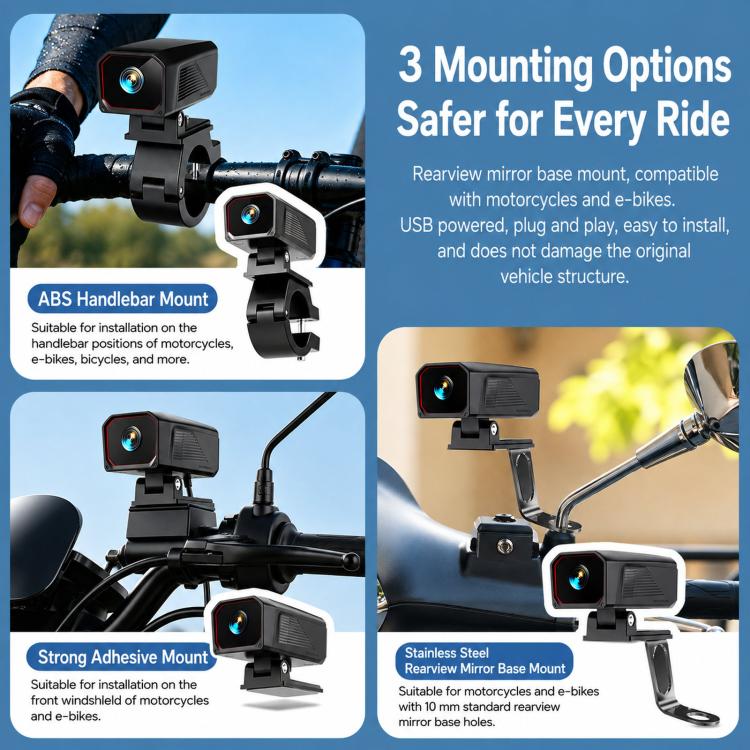 Telecamera da cruscotto per moto D8, impermeabile IPX5, con risoluzione 2K e controllo tramite app Wi-Fi.