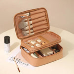 Borsa da viaggio per il trucco, organizer per cosmetici con divisori regolabili e scomparti porta pennelli., Single Layer Black, Single Layer Pink, Single Layer Brown, Single Layer Beige, Double Layer Black, Double Layer Pink, Double Layer Brown