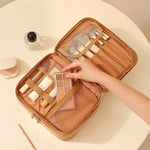 Borsa da viaggio per il trucco, organizer per cosmetici con divisori regolabili e scomparti porta pennelli., Single Layer Black, Single Layer Pink, Single Layer Brown, Single Layer Beige, Double Layer Black, Double Layer Pink, Double Layer Brown