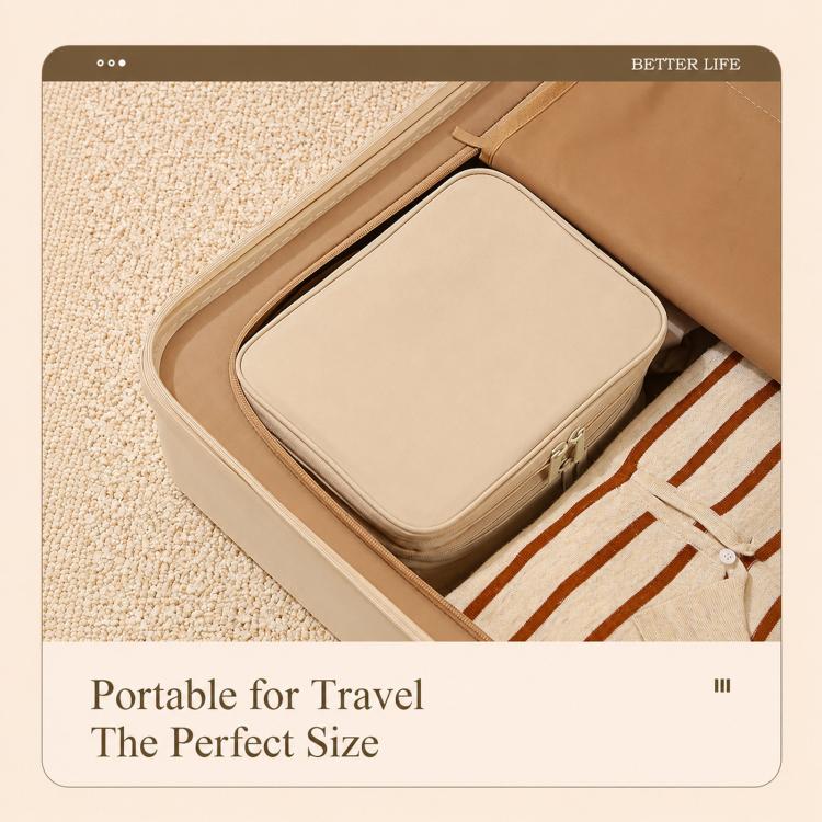 Borsa da viaggio per il trucco, organizer per cosmetici con divisori regolabili e scomparti porta pennelli., Single Layer Black, Single Layer Pink, Single Layer Brown, Single Layer Beige, Double Layer Black, Double Layer Pink, Double Layer Brown