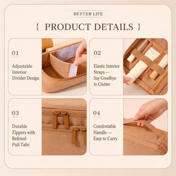 Borsa da viaggio per il trucco, organizer per cosmetici con divisori regolabili e scomparti porta pennelli., Single Layer Black, Single Layer Pink, Single Layer Brown, Single Layer Beige, Double Layer Black, Double Layer Pink, Double Layer Brown