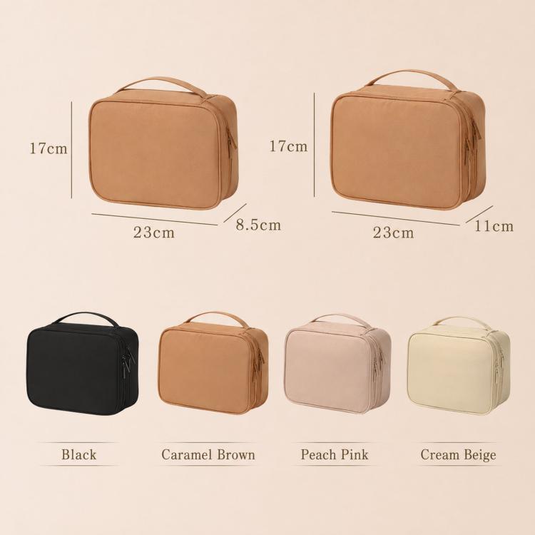 Borsa da viaggio per il trucco, organizer per cosmetici con divisori regolabili e scomparti porta pennelli., Single Layer Black, Single Layer Pink, Single Layer Brown, Single Layer Beige, Double Layer Black, Double Layer Pink, Double Layer Brown