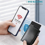 Portafoglio sottile con blocco RFID, porta carte di credito a scomparsa in fibra di carbonio, fermasoldi minimalista