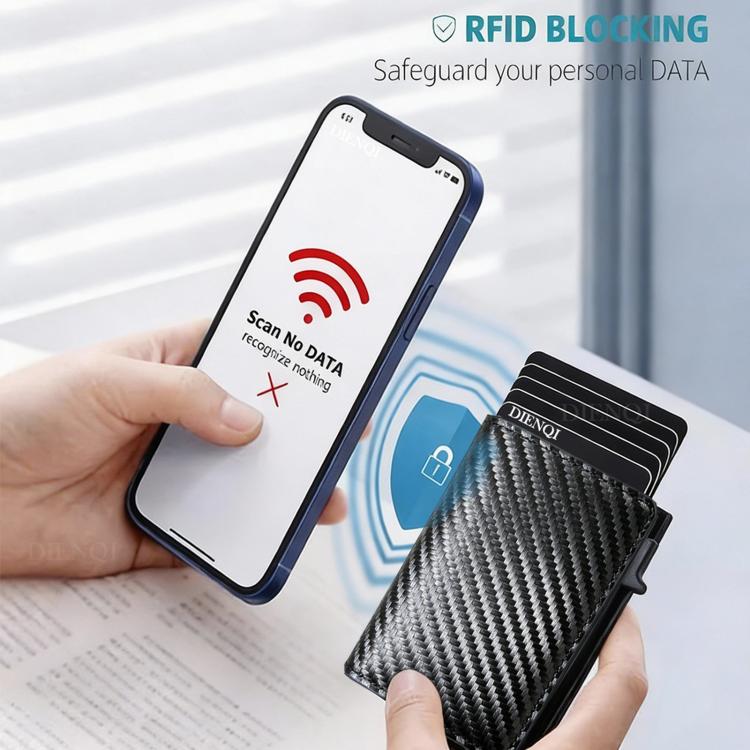 Portafoglio sottile con blocco RFID, porta carte di credito a scomparsa in fibra di carbonio, fermasoldi minimalista