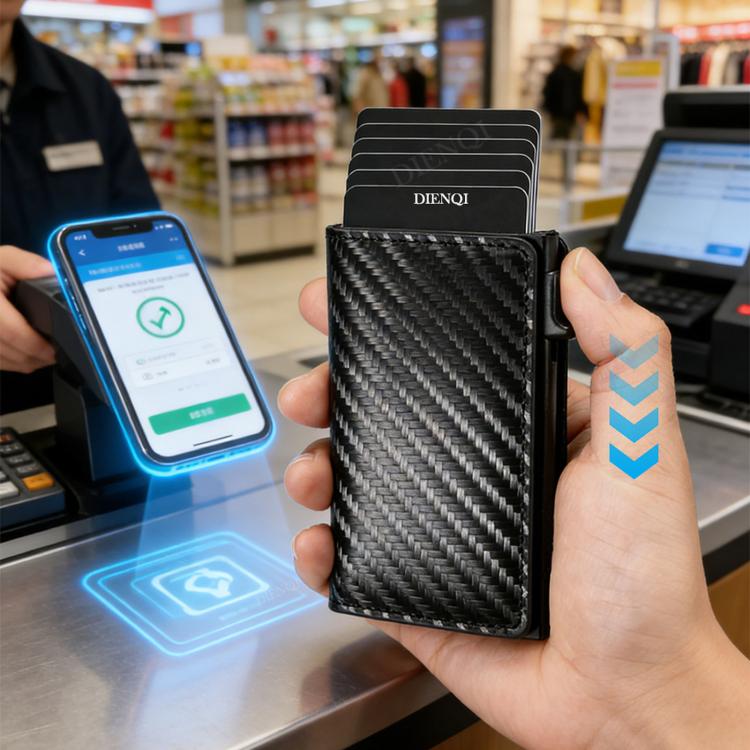 Portafoglio sottile con blocco RFID, porta carte di credito a scomparsa in fibra di carbonio, fermasoldi minimalista