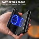 Portafoglio pop-up con protezione RFID, portamonete e porta carte di credito sottile in pelle effetto fibra di carbonio.