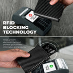 Portafoglio pop-up con protezione RFID, portamonete e porta carte di credito sottile in pelle effetto fibra di carbonio.