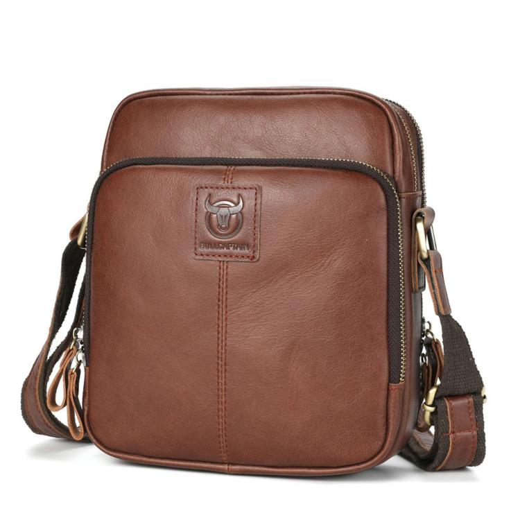 Borsa a tracolla da uomo in vera pelle BULL CAPTAIN, modello vintage con molteplici tasche.