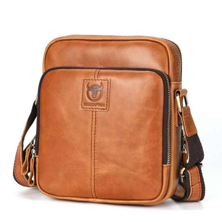 Borsa a tracolla da uomo in vera pelle BULL CAPTAIN, modello vintage con molteplici tasche.