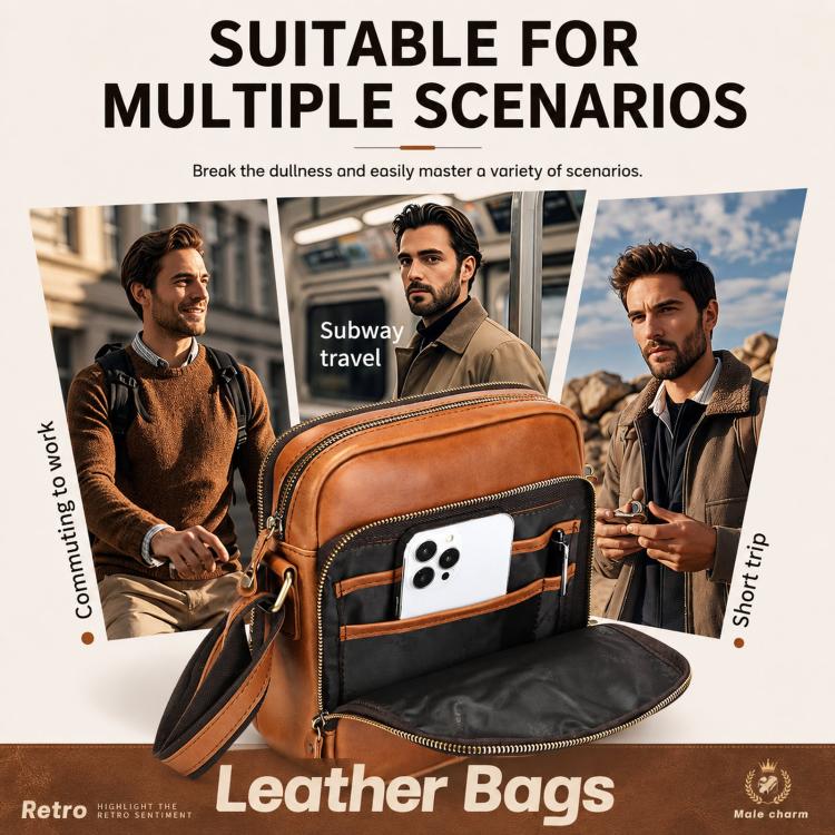 Borsa a tracolla da uomo in vera pelle BULL CAPTAIN, modello vintage con molteplici tasche.
