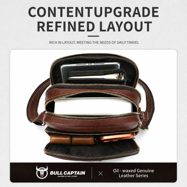 Borsa a tracolla da uomo in vera pelle BULL CAPTAIN, modello vintage con molteplici tasche.