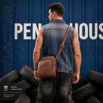 Borsa a tracolla da uomo in vera pelle BULL CAPTAIN, modello vintage con molteplici tasche.