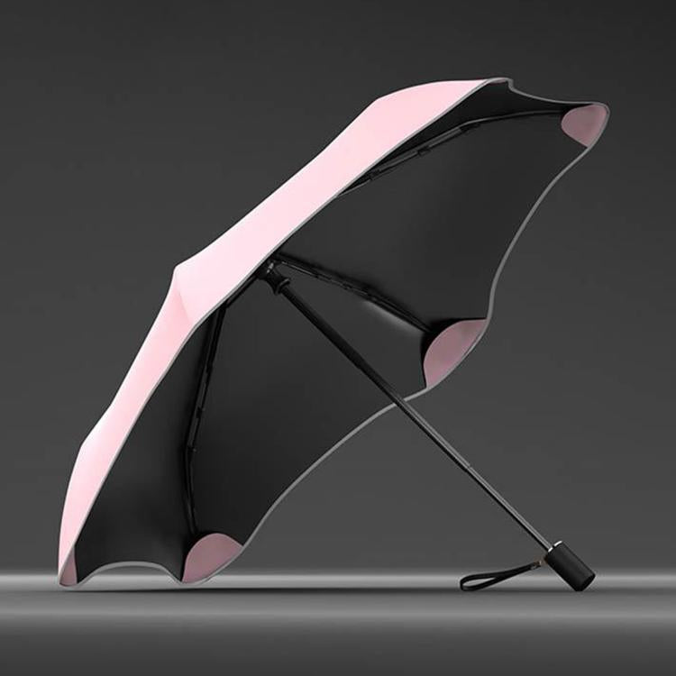 Ombrello pieghevole OLYCAT a tre sezioni con rivestimento nero, manuale, ideale per sole e pioggia.