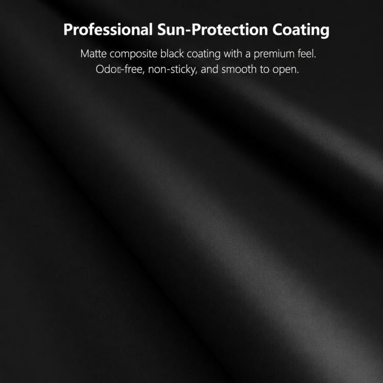Ombrello pieghevole OLYCAT a tre sezioni con rivestimento nero, manuale, ideale per sole e pioggia.