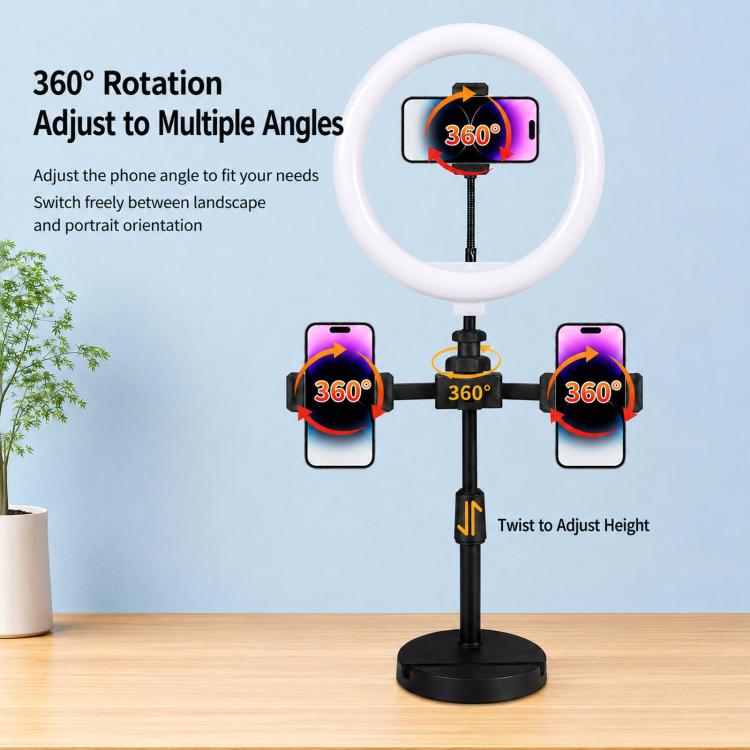 Supporto da tavolo per live streaming con luce ad anello USB - immagine 3