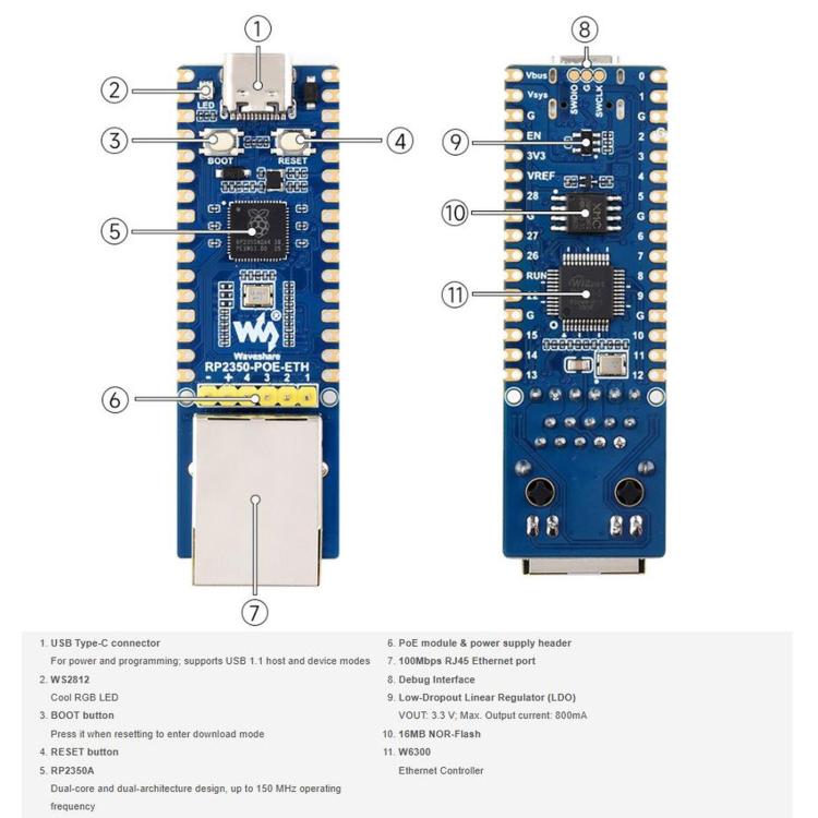 Scheda di sviluppo Waveshare RP2350A dual-core con Ethernet W6300 - immagine 12
