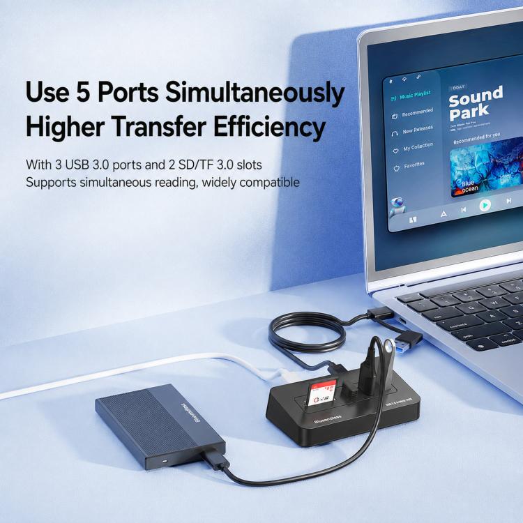 Hub Blueendless a 5 porte con 3 porte USB 3.0 e lettore schede SD/TF con cavo 2