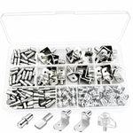 Kit di 112 perni per mensole in metallo e plastica trasparente, 5 stili assortiti, con scatola organizer., 112 PCS/Box Silver