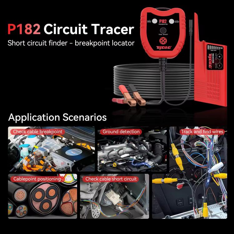TopDiag P182 Strumento per la ricerca di cortocircuiti e circuiti aperti in ambito automobilistico, localizzatore di punti di interruzione dei cavi per auto e camion con sonde