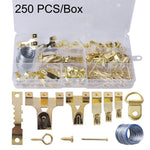 Kit per appendere quadri da 250 pezzi/scatola, ganci per cornici resistenti con viti e filo metallico., 250 PCS/Box