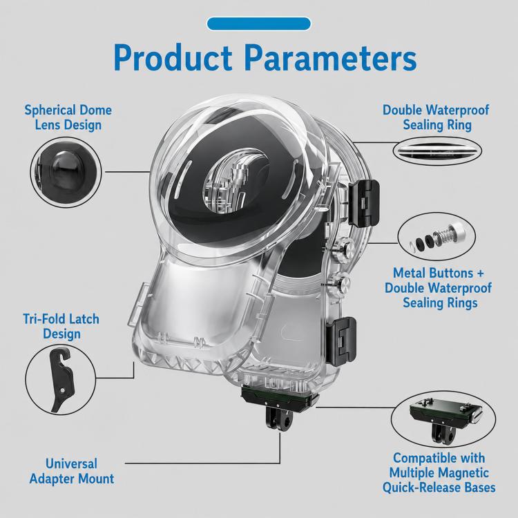Custodia impermeabile a sgancio rapido magnetico per Insta360 X6, panoramica a 360°, impermeabile fino a 60 m., 360 Panoramic Magnetic