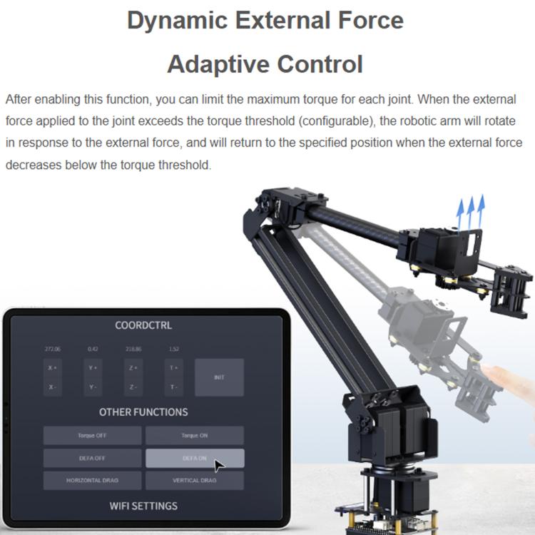 Braccio robotico desktop 3+1 DOF con controllo wireless e base rotante 360°