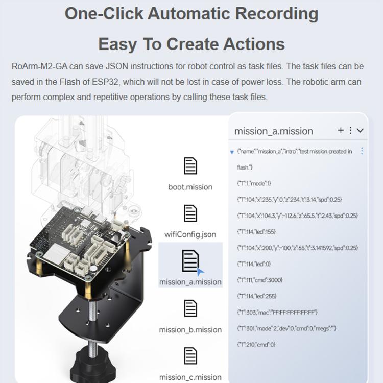 Braccio robotico desktop 3+1 DOF con controllo wireless e base rotante 360°