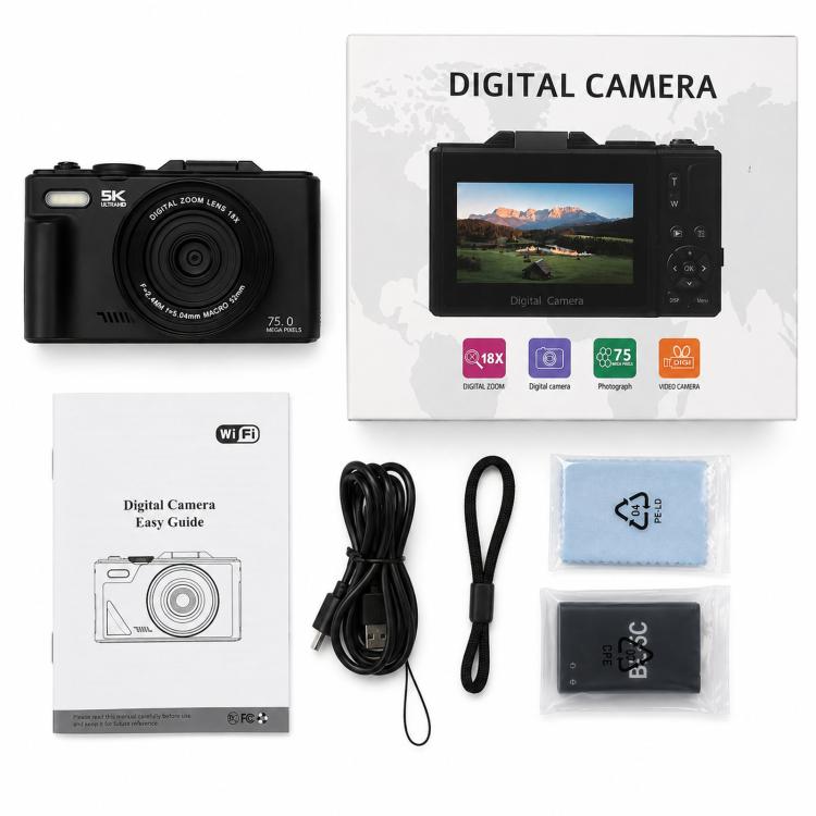 Videocamera digitale WD08 HD 5K con sensore CCD da 75 MP e Wi-Fi