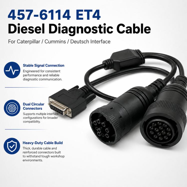 Cavo diagnostico ET4 per autocarri diesel, codice 457-6114, per interfacce Caterpillar/Cummins/Deutsch.